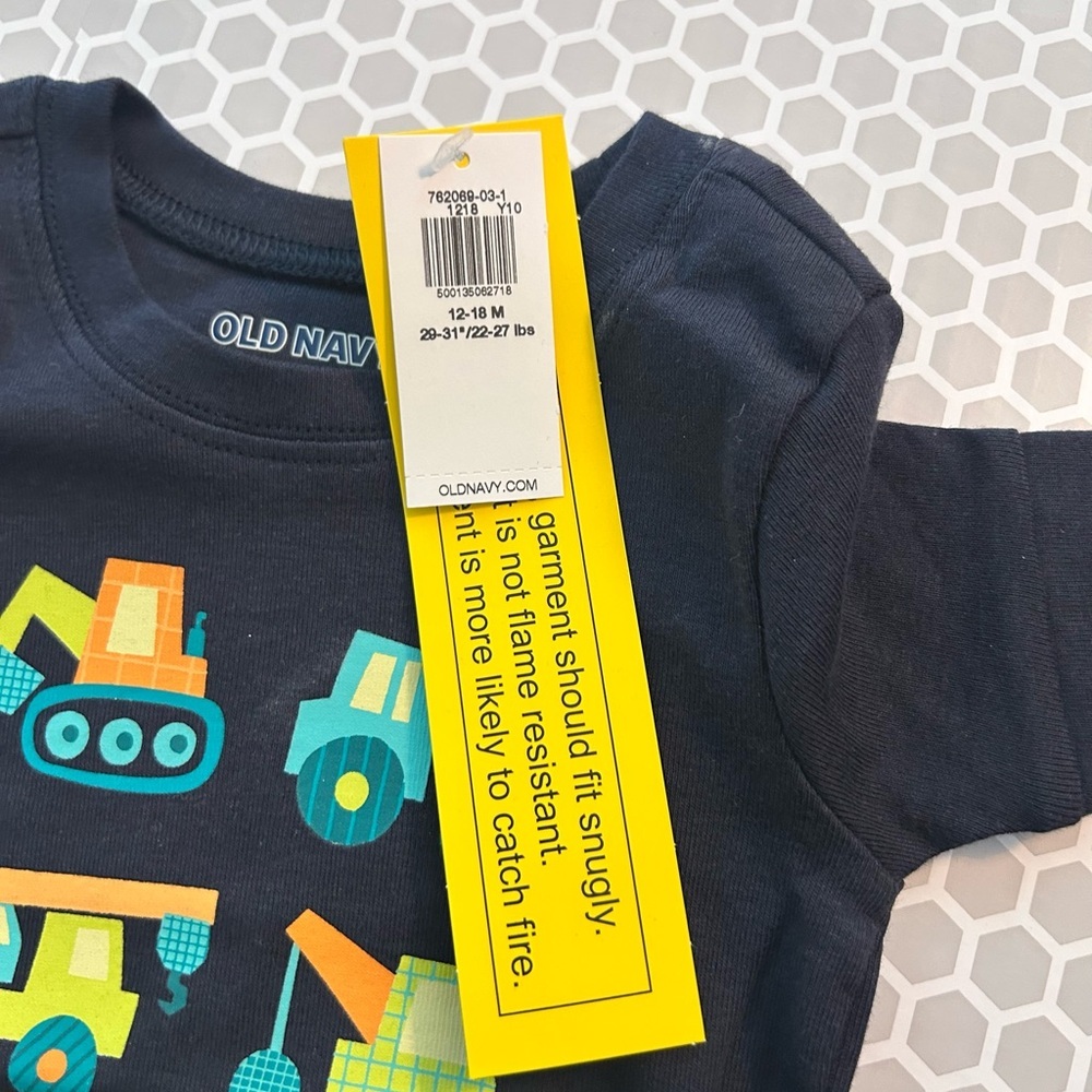 NWT Old Navy Navy with Teal & Orange Truck Graphic Pajama Set. Size 12-18M - Picture 7 of 8